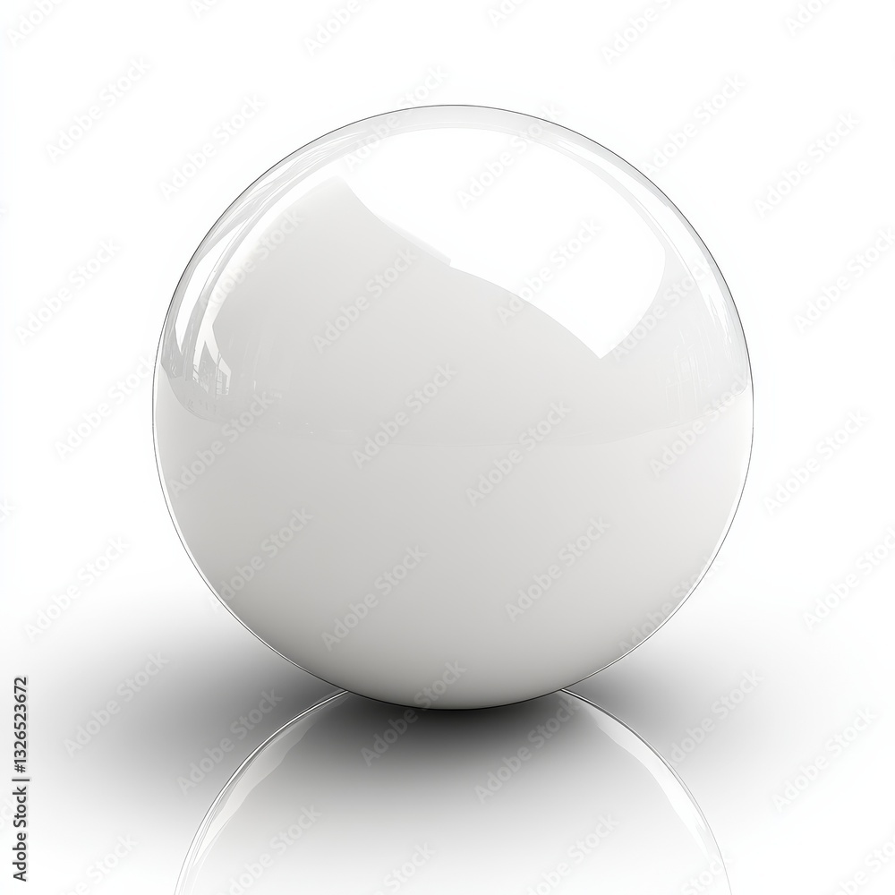 Minimalist White Sphere with Glossy Surface and Reflection on White Background Minimalist White Sphere with Glossy Surface and Reflection on White Background