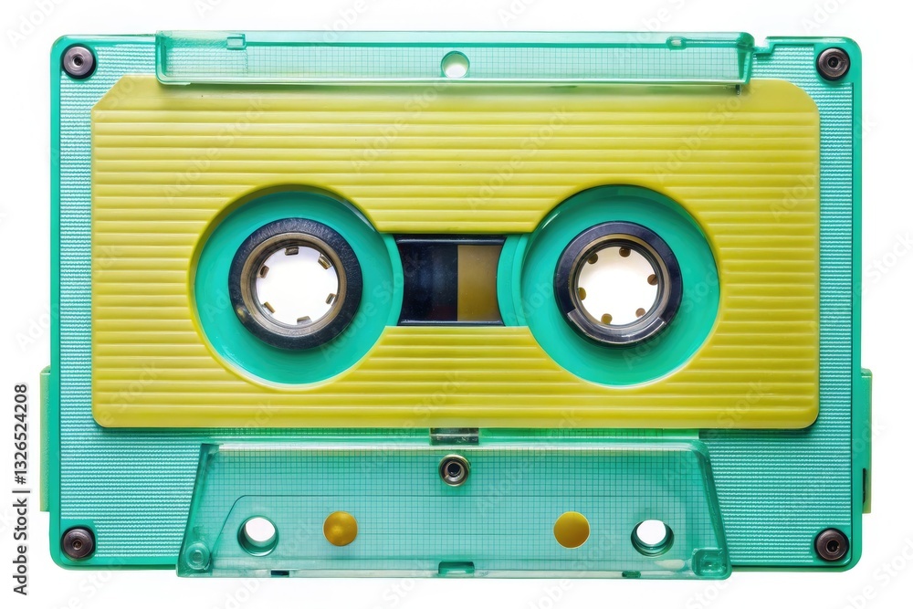 Obraz premium Retro cassette tape, pristine white background. 80s and 90s music nostalgia in a classic analog format.
