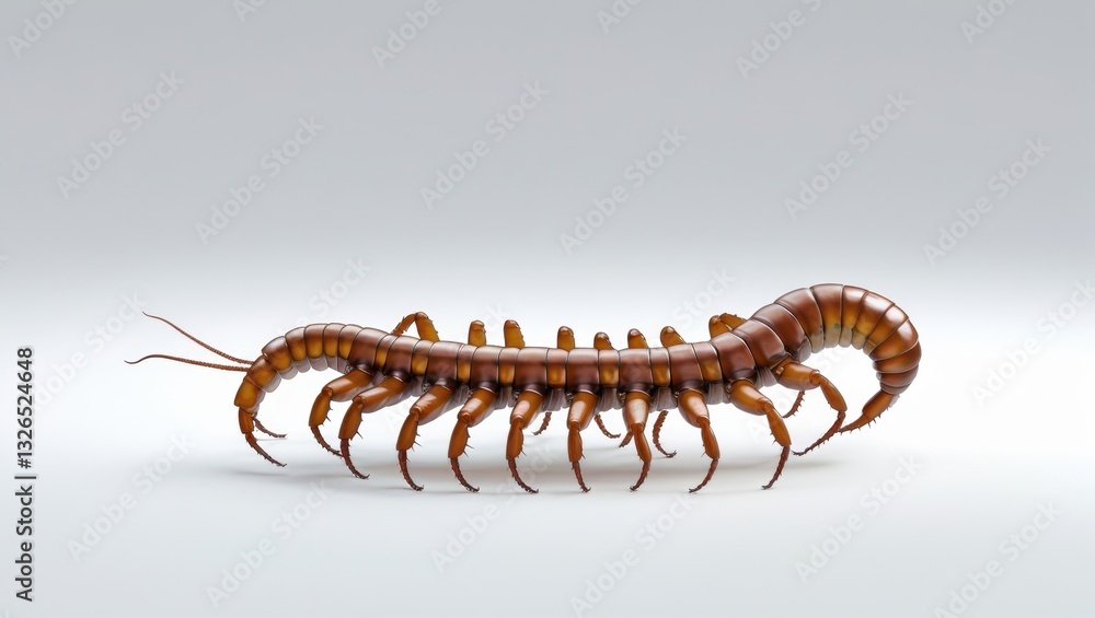 Fototapeta premium Detailed Lifelike Illustration of a Brown Centipede on White Background