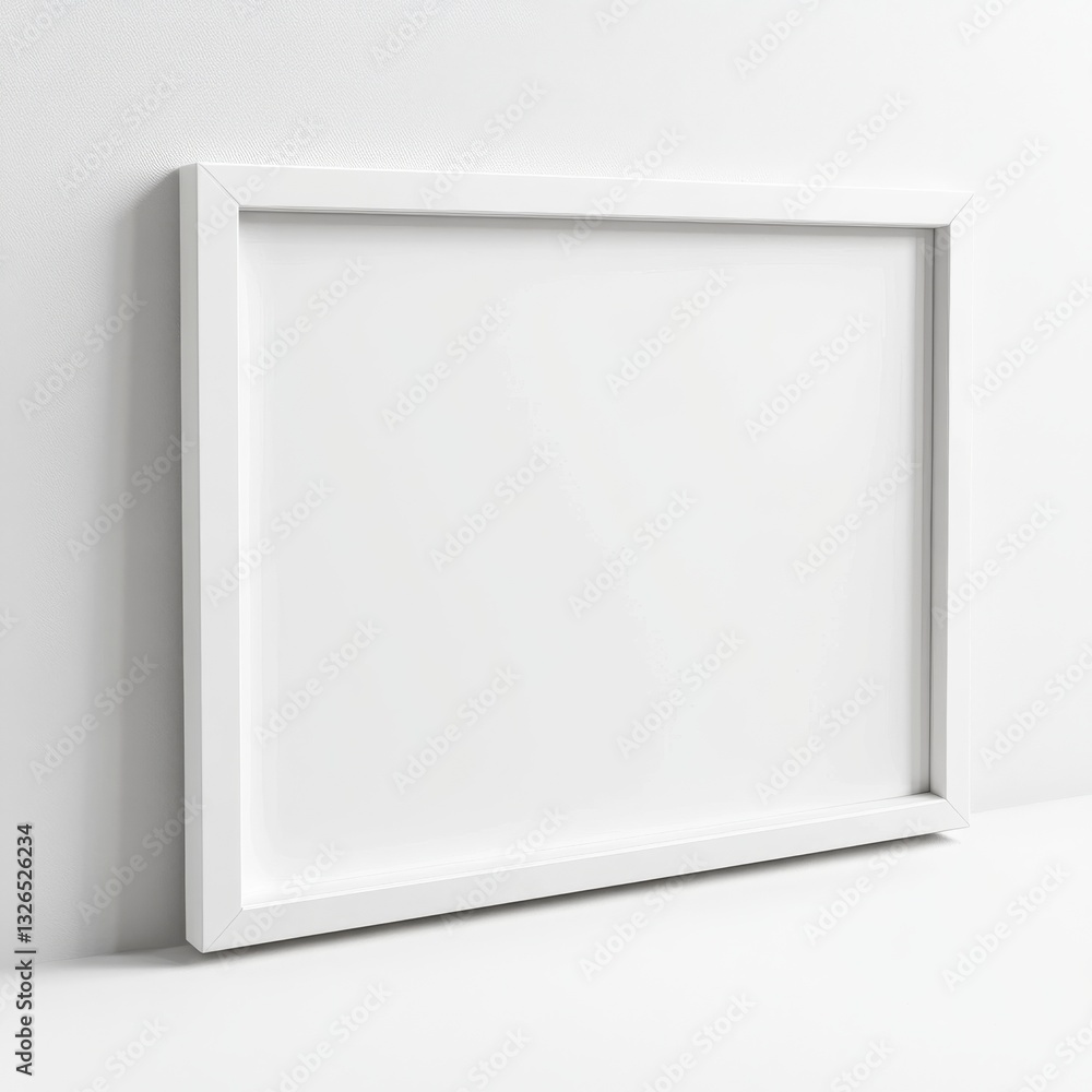 White Frame Mockup Leaning Against Wall - Minimalist Presentation for Art or Photography Display White Frame Mockup Leaning Against Wall - Minimalist Presentation for Art or Photography Display