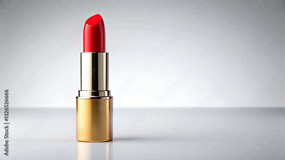 Sleek red lipstick, pristine white background. AI-generated beauty still life; perfect cosmetic product shot. Sleek red lipstick, pristine white background. AI-generated beauty still life; perfect cosmetic product shot.