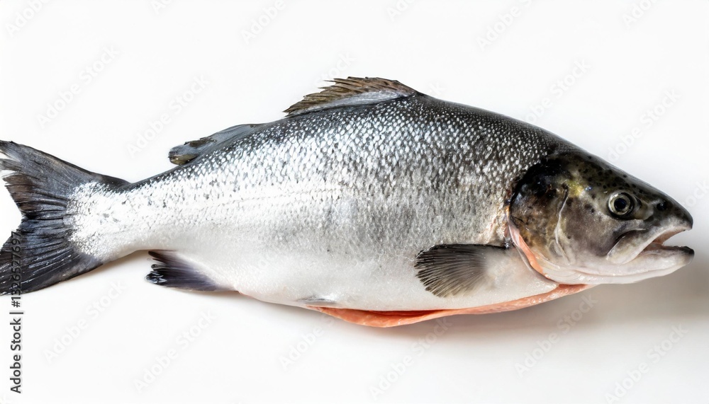 Obraz premium Fresh Gray Atlantic Salmon Fish Isolated on White Background