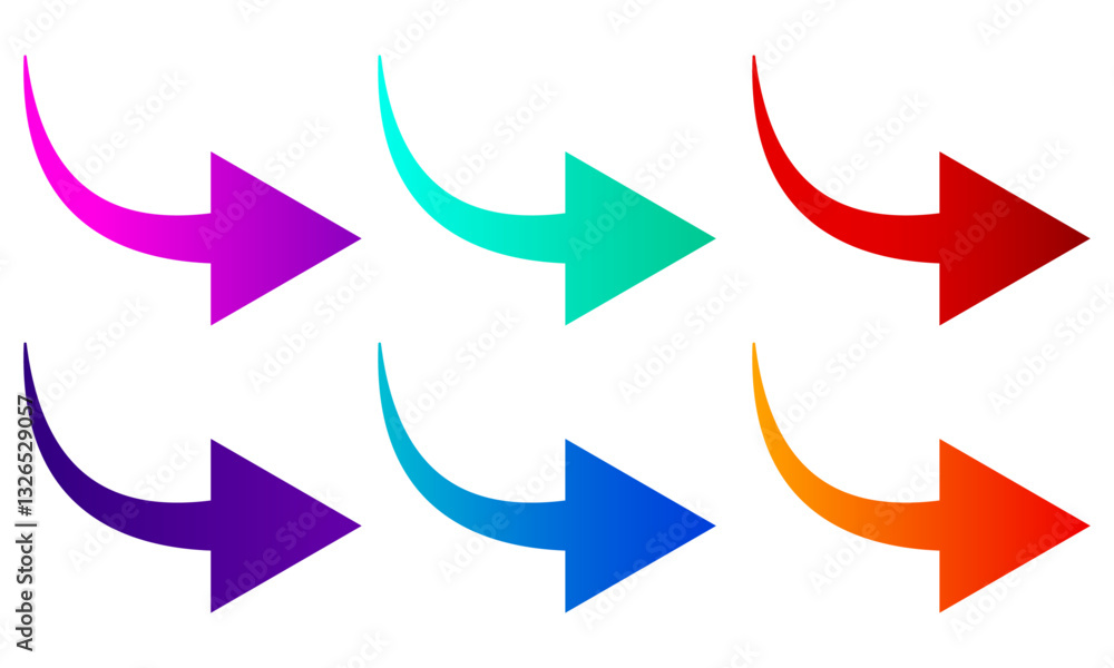 Six vibrant rotation and directional arrows with smooth gradients, ideal for digital design, presentations, and creative projects Six vibrant rotation and directional arrows with smooth gradients, ideal for digital design, presentations, and creative projects