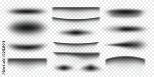Set of various realistic soft black shadow effect vector illustration on transparent background