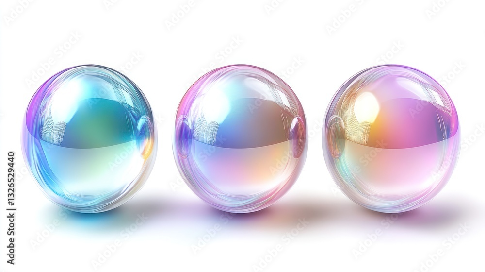 Three iridescent spheres, pastel rainbow colors, isolated on white. Three iridescent spheres, pastel rainbow colors, isolated on white.
