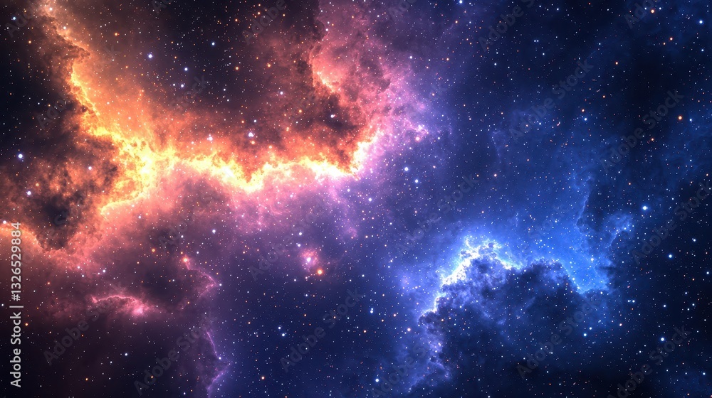 Naklejka premium Colorful Cosmic Clouds in Night Sky with Stars and Nebulae