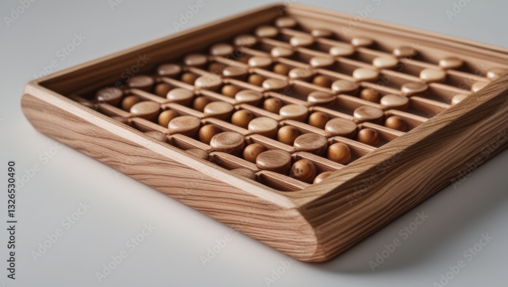 Highly Detailed Light Brown Wooden Bead Tray on a Beige Surface Highly Detailed Light Brown Wooden Bead Tray on a Beige Surface