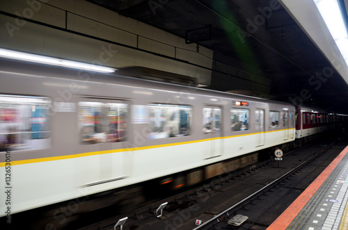 Konstfotografi Movement of subway train Kintetsu running from Nara station go to Kobe station
