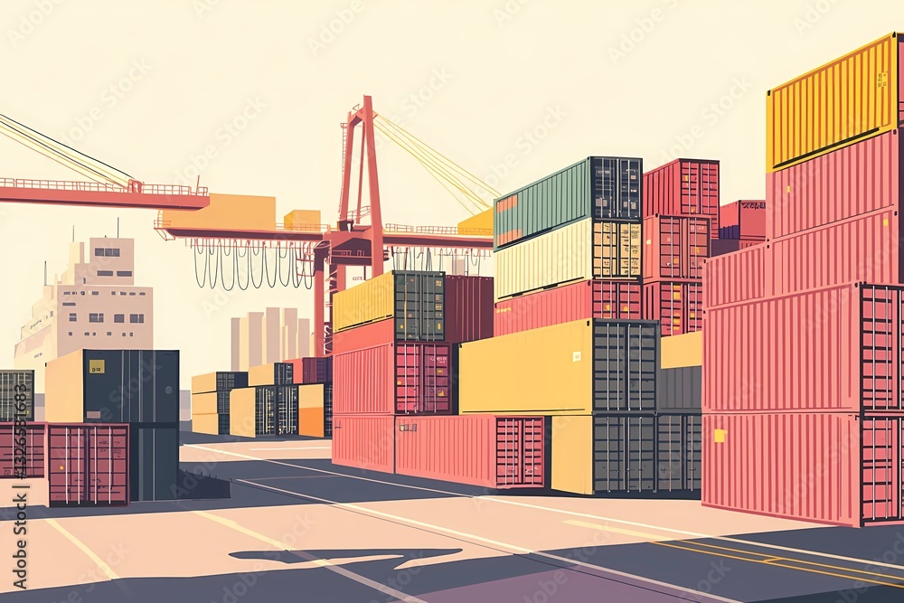 Public transport and logistics, minimalistic illustration. Shipping Containers