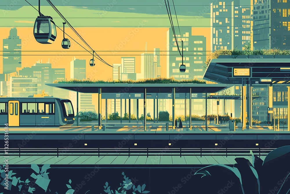 Public transport and logistic, minimalistic illustration