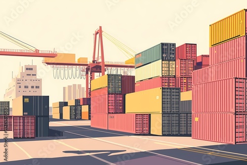 Obraz na płótnie Public transport and logistics, minimalistic illustration. Shipping Containers w salonie