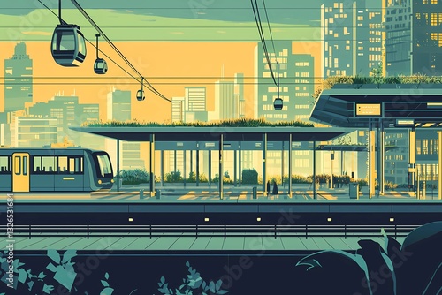 Obraz na płótnie Public transport and logistic, minimalistic illustration w salonie