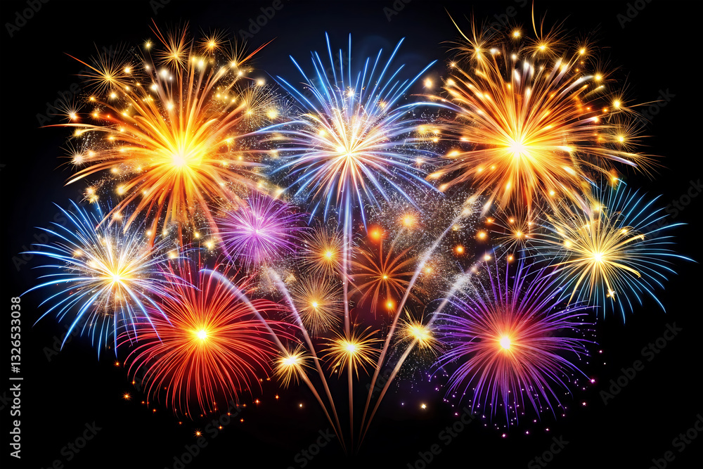 Fototapeta premium fireworks in the night sky on black backdrop