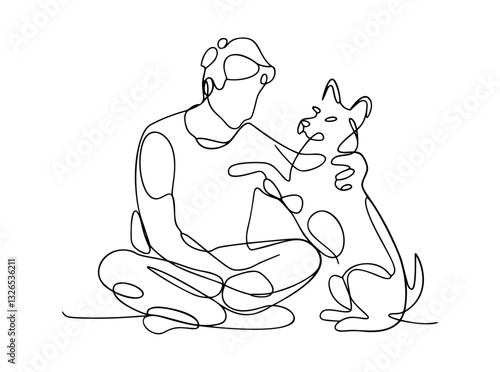 owner dog fun walk love one line art design vector