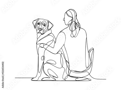 owner dog fun walk love one line art design vector