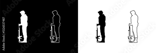 Silhouette of a soldier with a gun. (Memorial day, Veteran's day, 4th of July, Independence day ) 