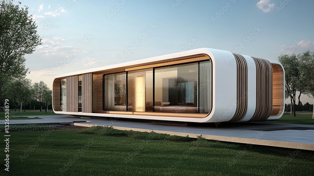 A modular, energy-efficient home design concept in a suburban area. picture A modular, energy-efficient home design concept in a suburban area. picture