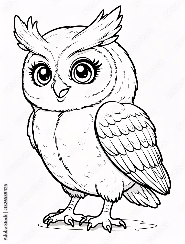Fototapeta premium Cute Owl Line Art Cartoon Doodle Drawing for Kids Fun and Creative Illustration for Book Covers and Pages nursery wallpaper for book cover design
