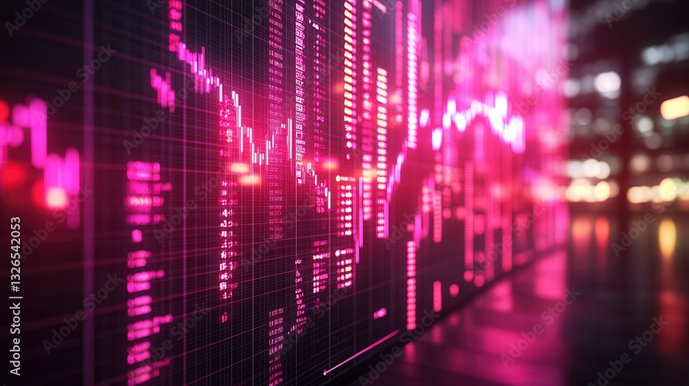business investment concept, Digital stock market graph with vibrant pink hues. business investment concept, Digital stock market graph with vibrant pink hues.