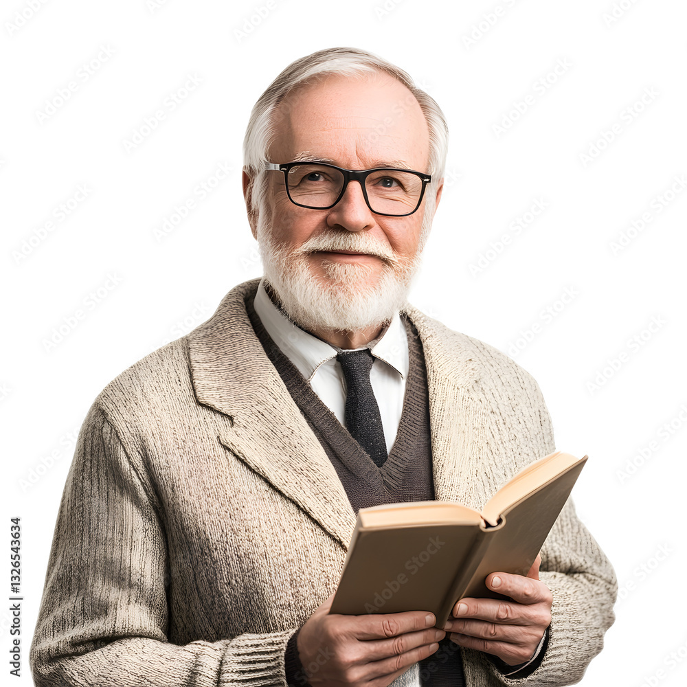 Thoughtful and Erudite Professor in Sweater Holding Book Thoughtful and Erudite Professor in Sweater Holding Book