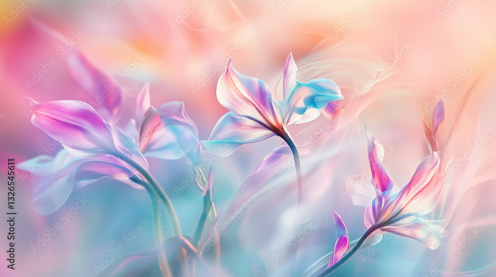 Fototapeta premium Vibrant, pastel, soft, dreamy, ethereal, and beautiful floral background. Backdrop for cosmetics, spa, perfume, beauty salon, florist shop, invitation, gift cards, health care product