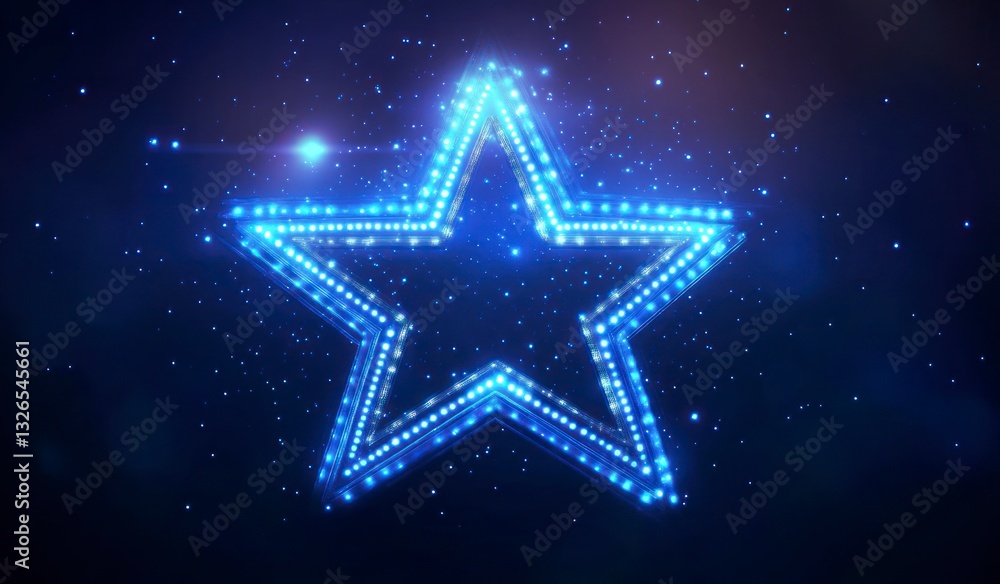 Glowing Star with Blue Lights in Dark Space Background Design Glowing Star with Blue Lights in Dark Space Background Design