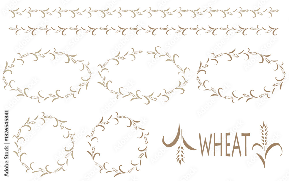 Obraz premium 麦の穂のフレーム、ラインセット。