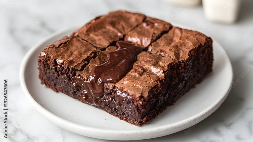 A plate of decadent molten chocolate brownies freshly baked with gooey center and rich chocolate topping A plate of decadent molten chocolate brownies freshly baked with gooey center and rich chocolate topping
