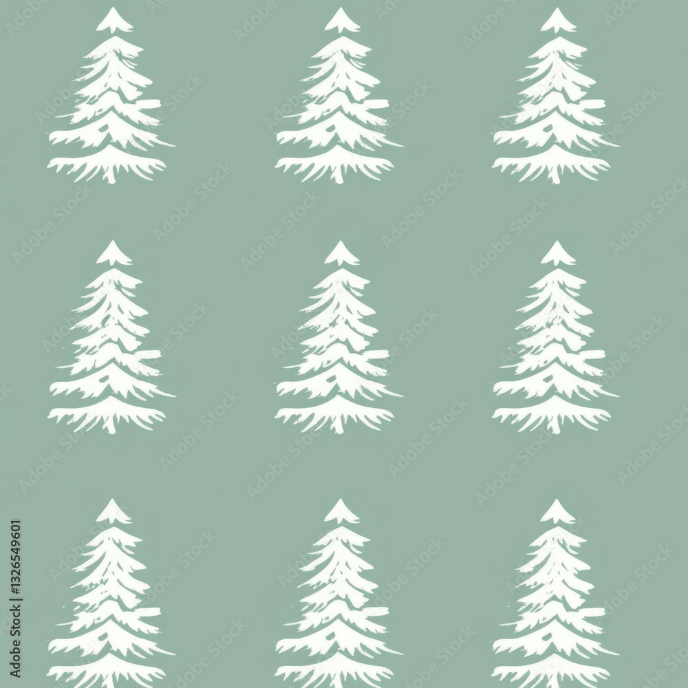 Obraz premium Seamless vector pattern featuring pastel green Christmas trees on a repeat background. Perfect for holiday-themed designs, gift wraps, textiles, and festive decorations.