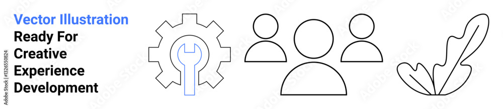 Gear with wrench, three people icons, and a leaf symbolizing teamwork, creativity, and environmental values. Ideal for business solutions, teamwork, development, innovation eco-friendly design Gear with wrench, three people icons, and a leaf symbolizing teamwork, creativity, and environmental values. Ideal for business solutions, teamwork, development, innovation eco-friendly design