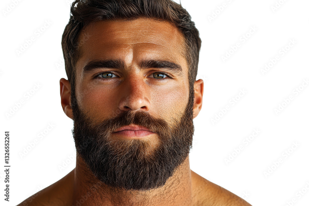Obraz premium Man with beard and intense gaze in clear background
