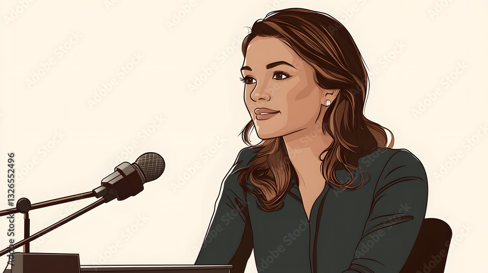 Professional Female Podcaster Hosting Her Own Show Illustration Isolated Professional Female Podcaster Hosting Her Own Show Illustration Isolated