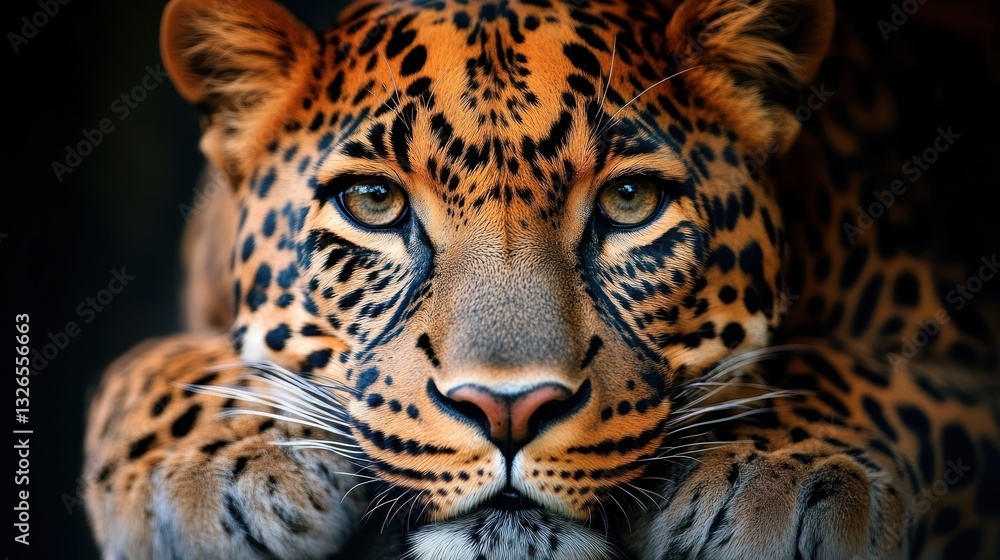 Obraz premium A close up portrait of a majestic leopard looking directly at camera