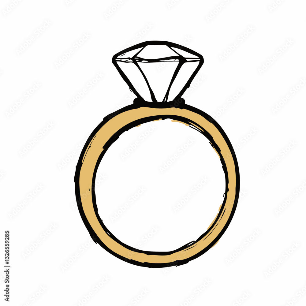 Hand Drawn Diamond Ring Illustration. Vector image Hand Drawn Diamond Ring Illustration. Vector image