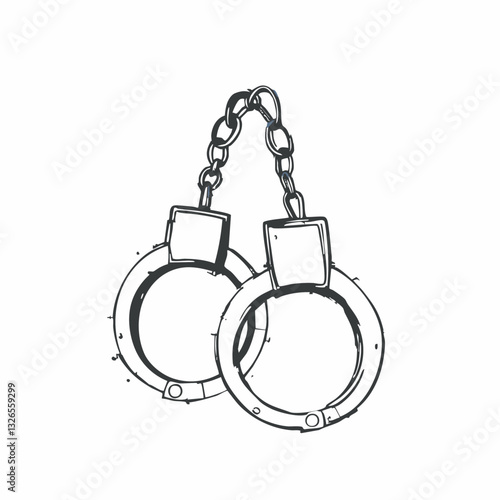 Hand Drawn Sketch of Metal Handcuffs with Chain. Vector image