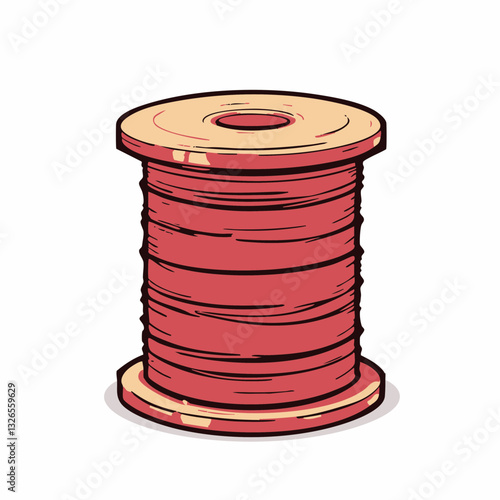 Spool of Red Thread on Wooden Base. Vector image