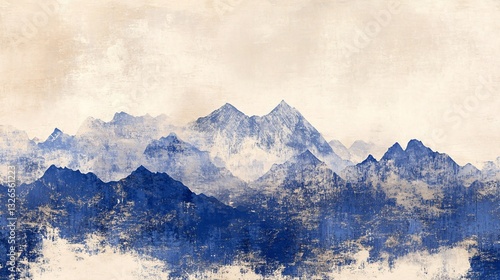 Soft mountain textures in cobalt blue and shimmering cream plain background