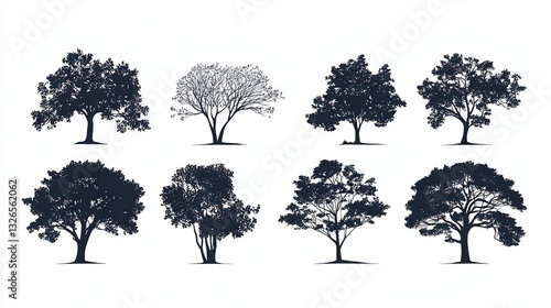 Collection tree silhouette isolated on white background. 