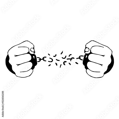Hands with broken shackles. Vector illustration