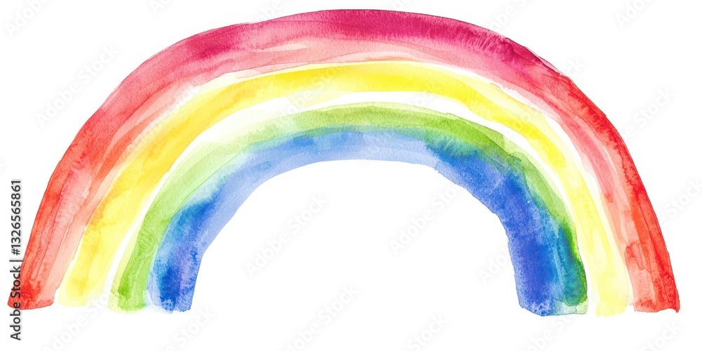 A rainbow is drawn in watercolor with a blue stripe on the left side A rainbow is drawn in watercolor with a blue stripe on the left side