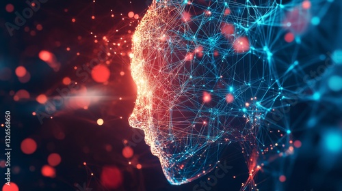 Abstract representation of artificial intelligence with glowing neural network graphics, digital connections, and a futuristic vibe with floating elements .