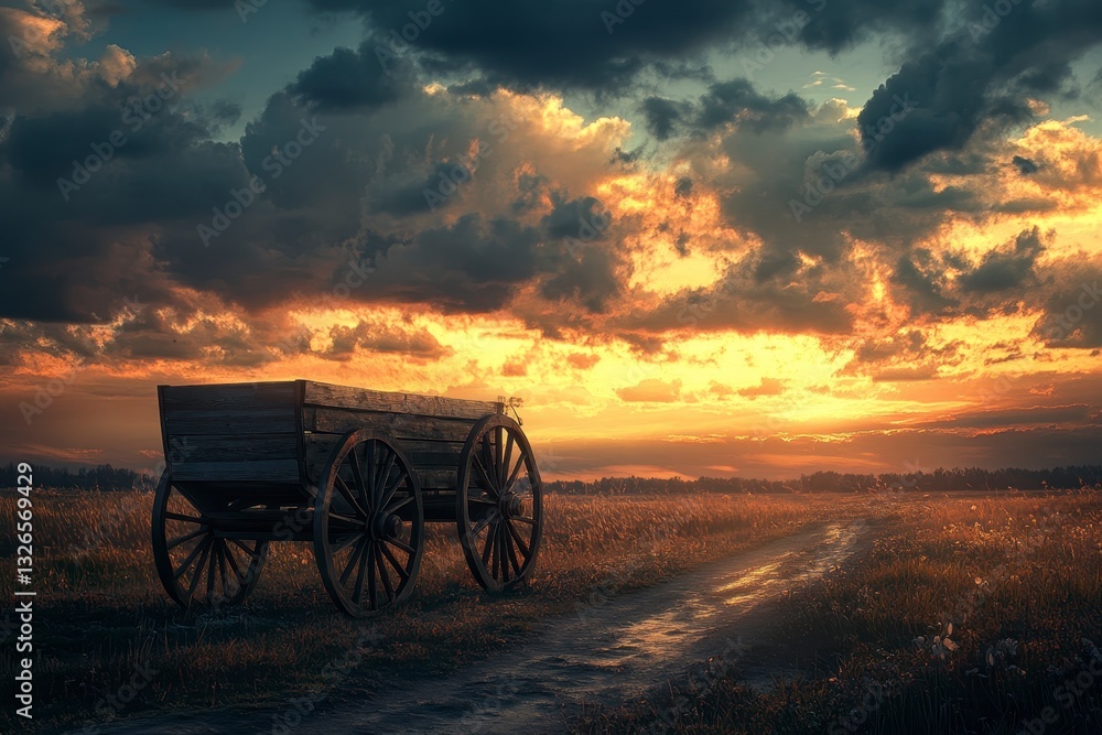 Fototapeta premium cart at sunset