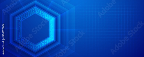 Futuristic Hexagonal Tech Circuit Blue Background