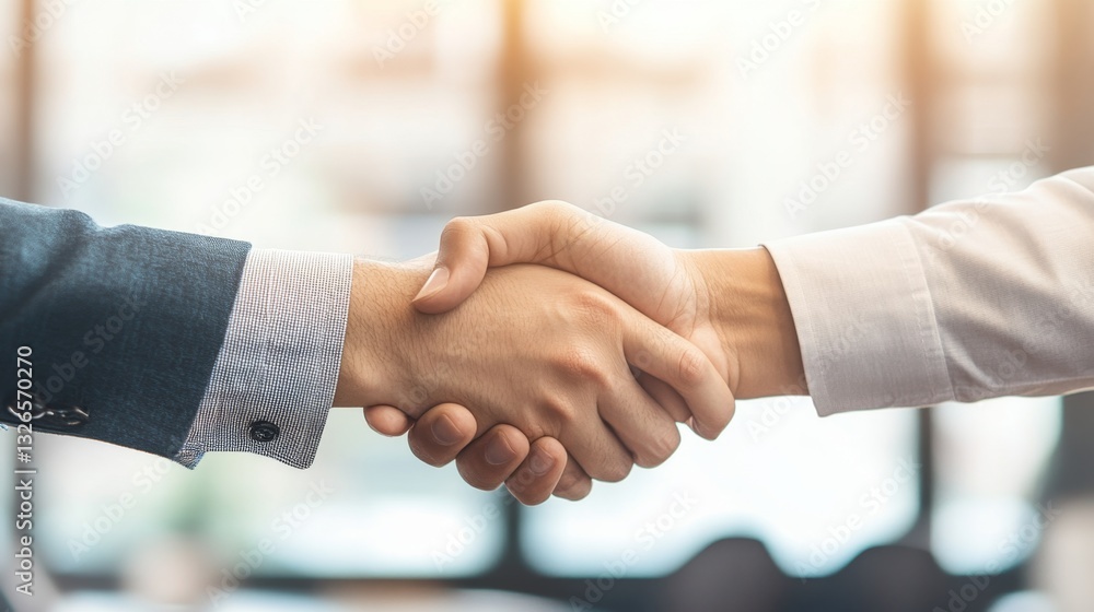 A pair of professionals shaking hands after closing a deal, with a city skyline visible through the office windows behind them. A pair of professionals shaking hands after closing a deal, with a city skyline visible through the office windows behind them.