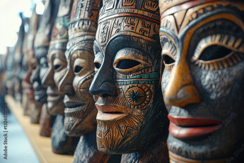 Celebrating the artistry of wooden carved masks showcasing cultural diversity and intricate craftsmanship Celebrating the artistry of wooden carved masks showcasing cultural diversity and intricate craftsmanship