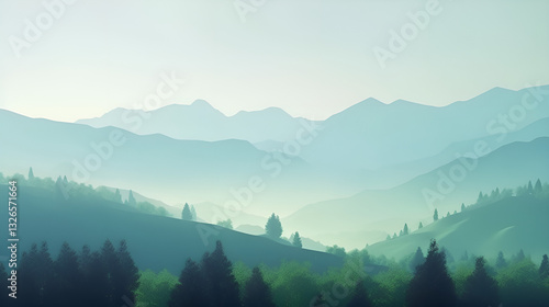Eye-friendly nature background | Green forest and foggy mountains | Digital fatigue relief, recommended for long-term screen use | Calm nature wallpaper, healing design, comfortable computer backgroun