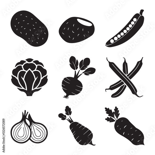 Vegetable Icon Set (Flat Silhouette Version) Food collection - vector silhouette Food and drinks set icons for menu, infographics, design elements – stock vector
silhouette
 
