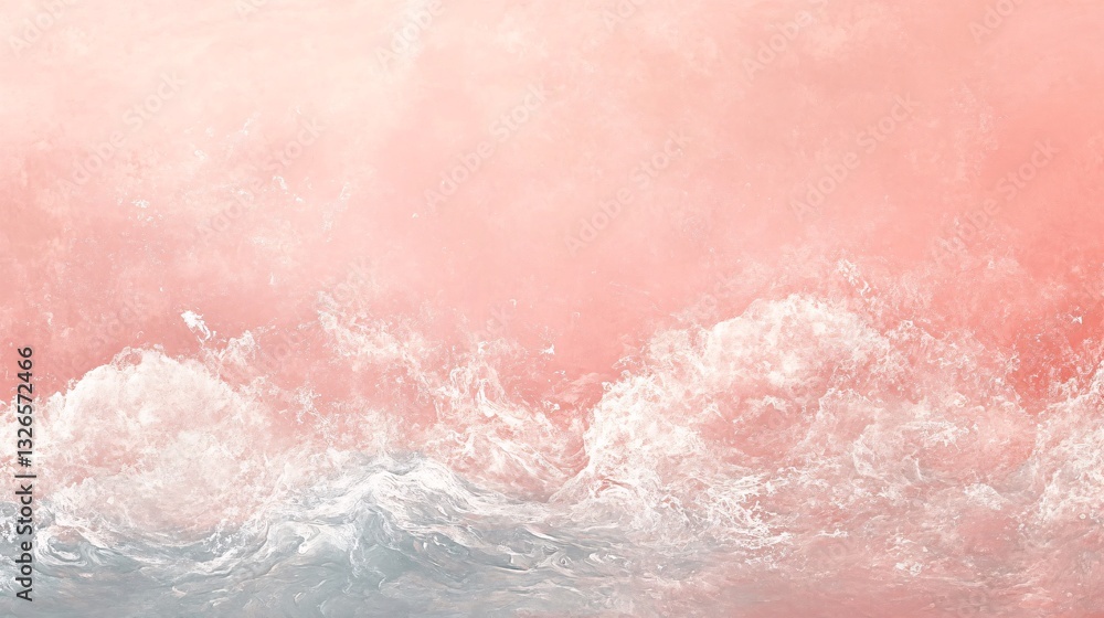 Fototapeta premium Soft ocean textures in coral pink and shimmering silver plain background