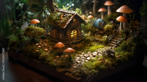 Miniature forest house | Tiny fantasy nature world | Cute diorama landscape | Moss garden and small creatures