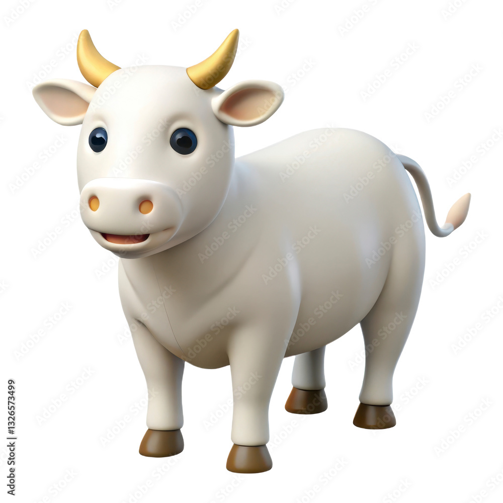 Fototapeta premium white cow, 3D PNG plastic style, isolated transparent white background